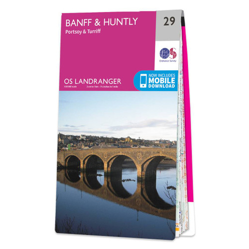 Pink front cover of OS Landranger Map 29 Banff & Huntly