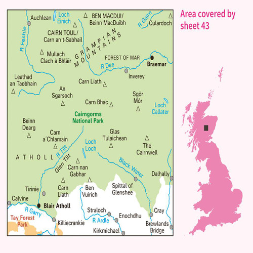 OS Map of Braemar &amp; Blair Atholl | Landranger 43 Map | Ordnance Survey Shop