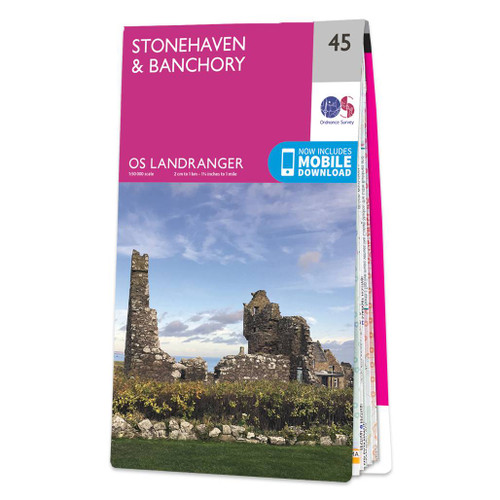 Pink front cover of OS Landranger Map 45 Stonehaven & Banchory