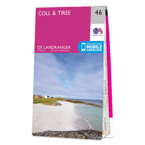 Pink front cover of OS Landranger Map 46 Coll & Tiree
