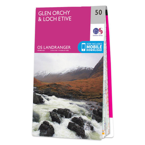 Pink front cover of OS Landranger Map 50 Glen Orchy & Loch Etive