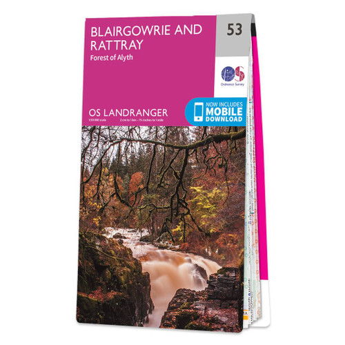 Pink front cover of OS Landranger Map 53 Blairgowrie & Rattray