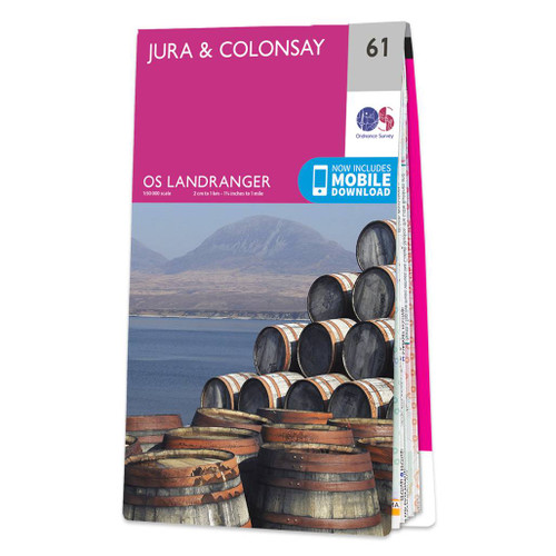 Pink front cover of OS Landranger Map 61 Jura & Colonsay