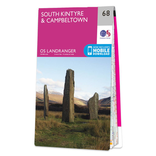Pink front cover of OS Landranger Map 68 South Kintyre & Campbeltown