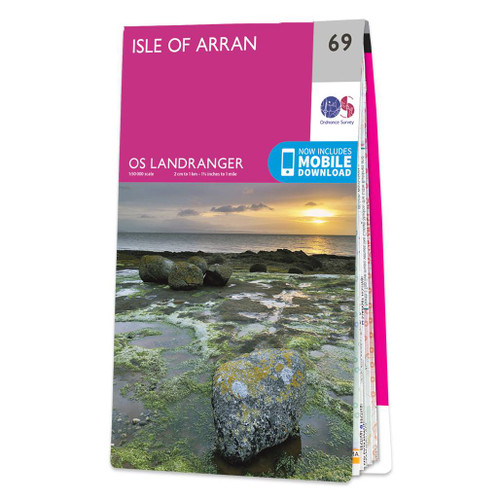 Pink front cover of OS Landranger Map 69 Isle of Arran