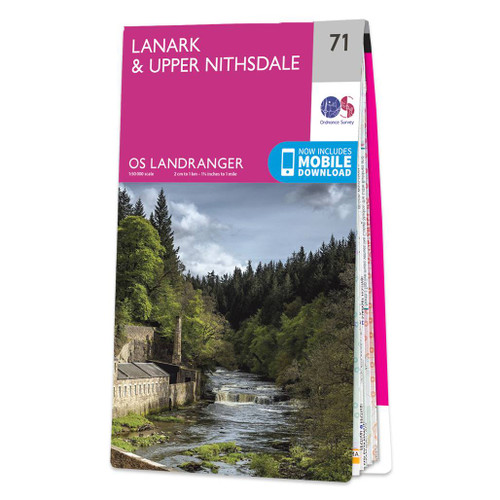 Pink front cover of OS Landranger Map 71 Lanark & Upper Nithsdale