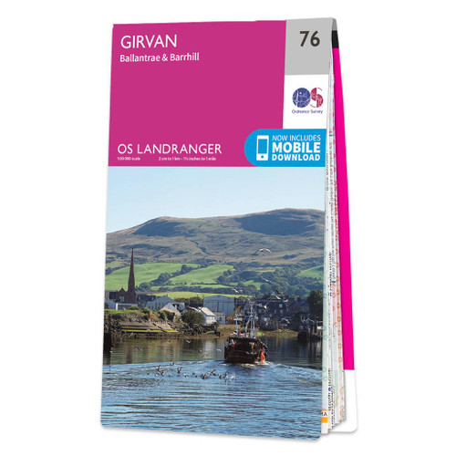 Pink front cover of OS Landranger Map 76 Girvan