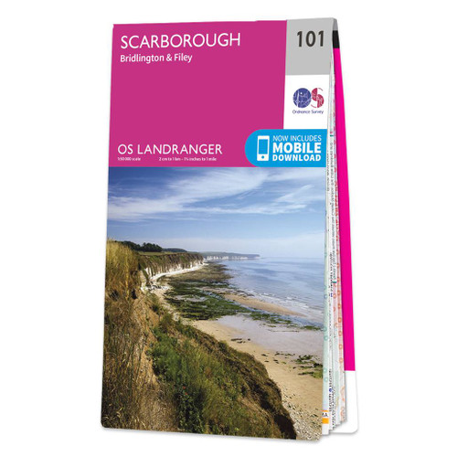 Pink front cover of OS Landranger Map 101 Scarborough