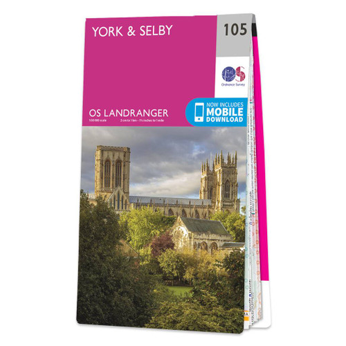 Pink front cover of OS Landranger Map 105 York & Selby