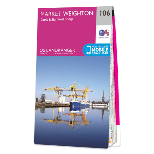 Pink front cover of OS Landranger Map 106 Market Weighton