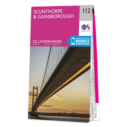 Pink front cover of OS Landranger Map 112 Scunthorpe & Gainsborough