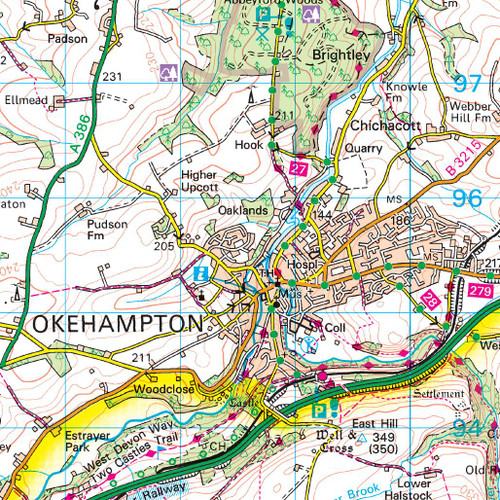 Okehampton Postcode Map OS Map of Okehampton & North Dartmoor | Landranger 191 Map | Ordnance ...