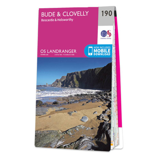 Pink front cover of OS Landranger Map 190 Bude & Clovelly