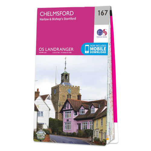Pink front cover of OS Landranger Map 167 Chelmsford