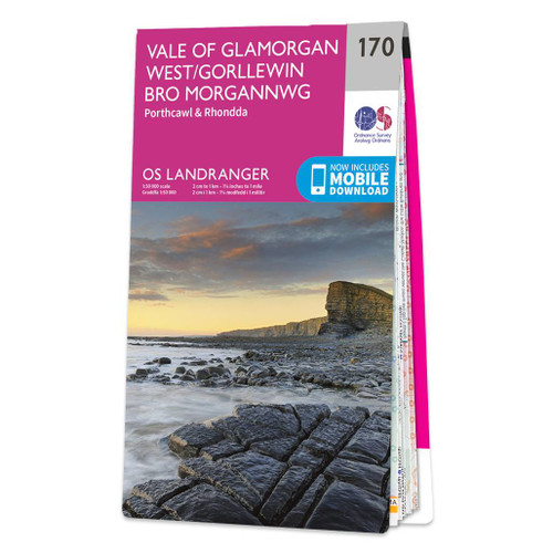 Pink front cover of OS Landranger Map 170 Vale of Glamorgan West