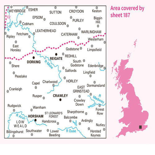 OS Map of Dorking & Reigate Landranger 187 Map Ordnance Survey Shop