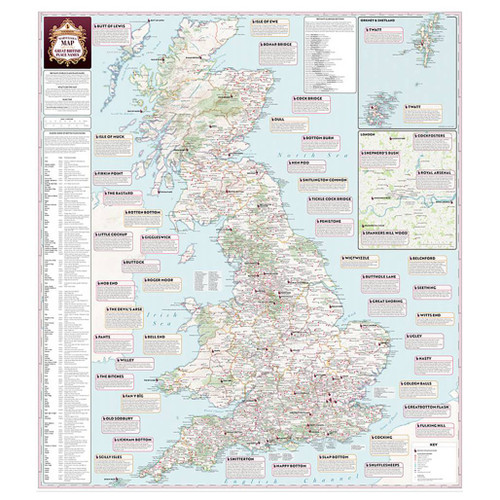 Full view of one side of the map of Great Britain on the Marvellous Maps  Great British Place Names map