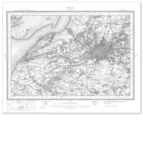 Black and white reproduction historical map of Bristol and wider area