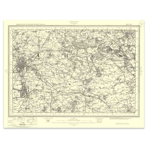 Authentic reproduction of Ordnance Survey map of Chester 1896-1904 with a yellow tint background