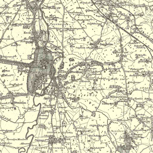 Close up of Authentic reproduction of Ordnance Survey map of Chester 1896-1904 with a yellow tint background