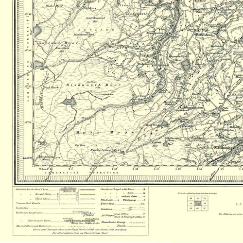 Close up of Authentic reproduction of Ordnance Survey map of Huddersfield 1896-1904 with a yellow tint background