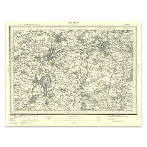 Authentic reproduction of Ordnance Survey map of Stockport 1896-1904 with a yellow tint background