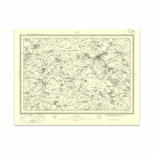 Authentic reproduction of Ordnance Survey map of Louth 1896-1904 with a yellow tint background