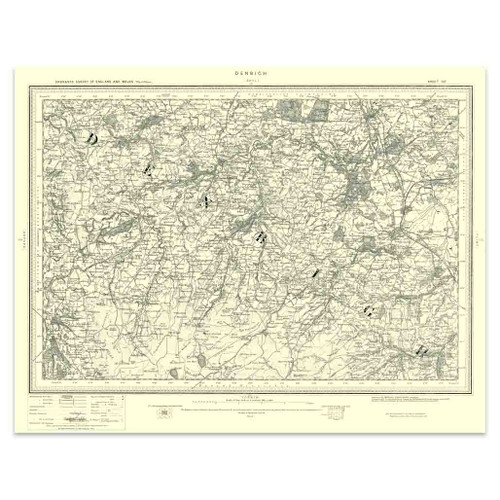 Authentic reproduction of Ordnance Survey map of Denbigh 1896-1904 with a yellow tint background