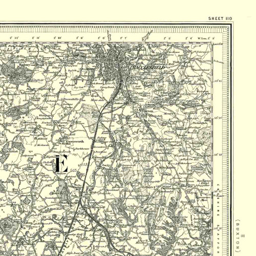 Close up of authentic reproduction of Ordnance Survey map of Macclesfield 1896-1904 with a yellow tint background