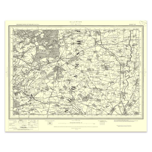 Authentic reproduction of Ordnance Survey map of Ollerton 1896-1904 with a yellow tint background