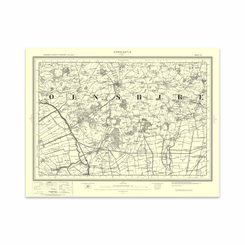 Authentic reproduction of Ordnance Survey map of Horncastle 1896-1904 with a yellow tint background