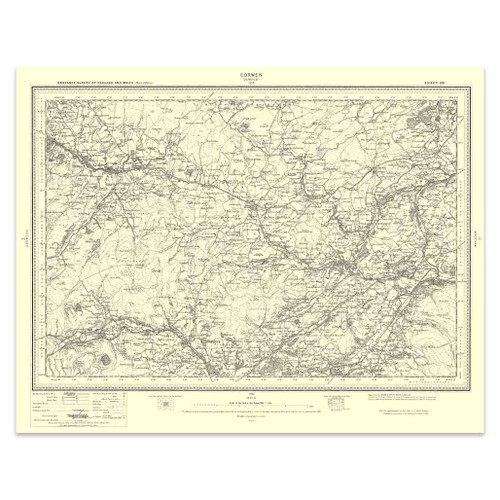 Authentic reproduction of Ordnance Survey map of Corwen 1896-1904 with a yellow tint background