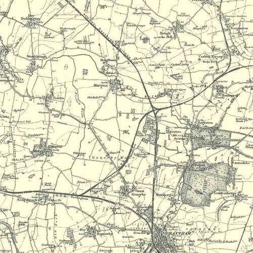 Close up of Authentic reproduction of Ordnance Survey map of Grantham 1896-1904 with a yellow tint background