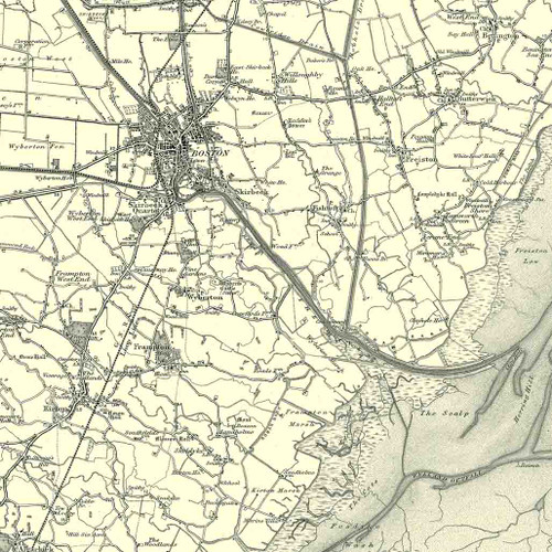 Close up of authentic reproduction of Ordnance Survey map of Boston 1896-1904 with a yellow tint background