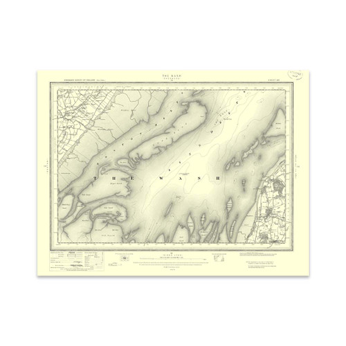 Authentic reproduction of Ordnance Survey map of The Wash 1896-1904 with a yellow tint background