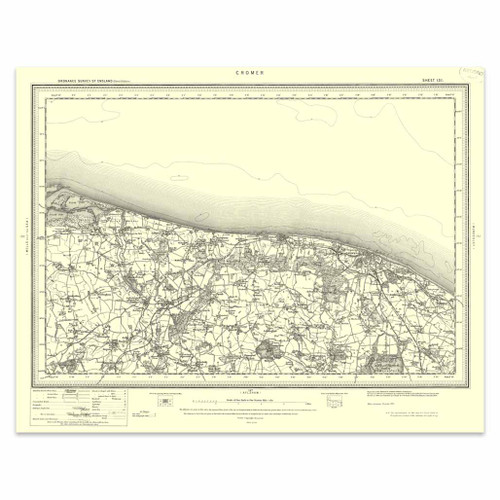 Authentic reproduction of Ordnance Survey map of Cromer 1896-1904 with a yellow tint background