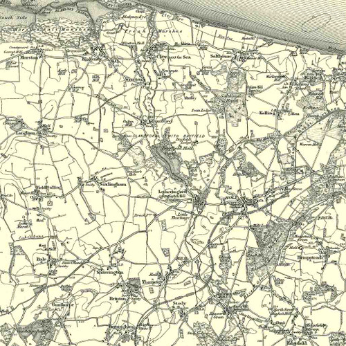 Close up of Authentic reproduction of Ordnance Survey map of Cromer 1896-1904 with a yellow tint background
