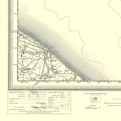 Close up of authentic reproduction of Ordnance Survey map of Mundesley 1896-1904 with a yellow tint background