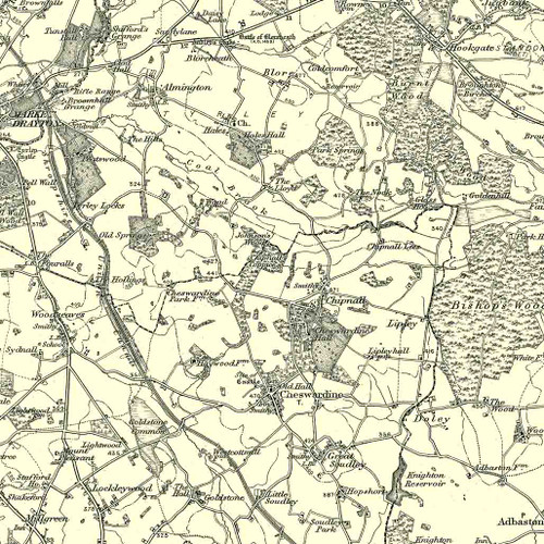 Close up of Authentic reproduction of Ordnance Survey map of Stafford 1896-1904 with a yellow tint background