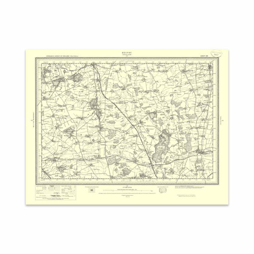 Authentic reproduction of Ordnance Survey map of Bourne 1896-1904 with a yellow tint background