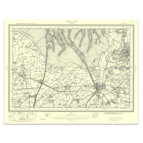 Authentic reproduction of Ordnance Survey map of King's Lynn 1896-1904 with a yellow tint background