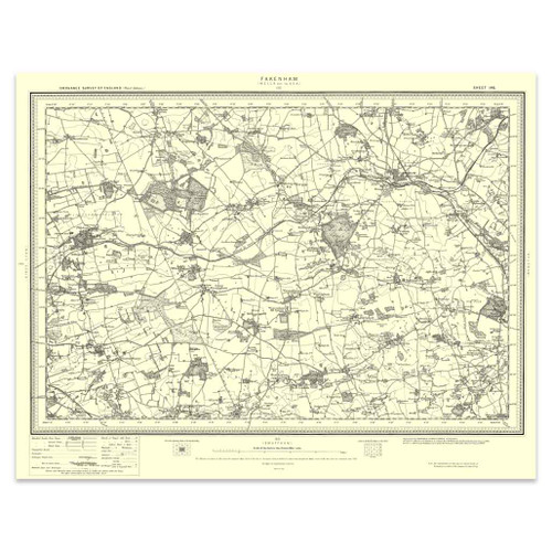 Authentic reproduction of Ordnance Survey map of Fakenham 1896-1904 with a yellow tint background