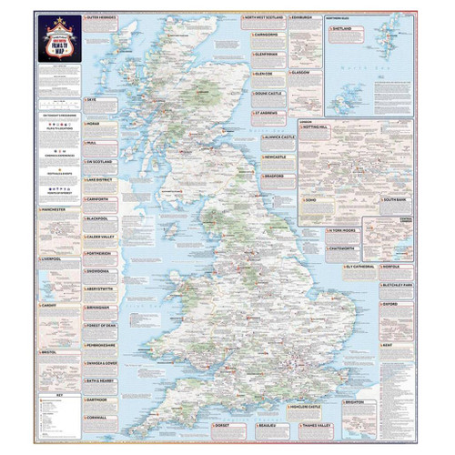 Full view of one side of the map of Great Britain on the Marvellous Maps Great British Film & TV Map