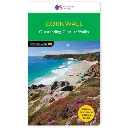 Green front cover on the OS Pathfinder Guidebook 5 - Walks in Cornwall Pathfinder Guides with circular walks