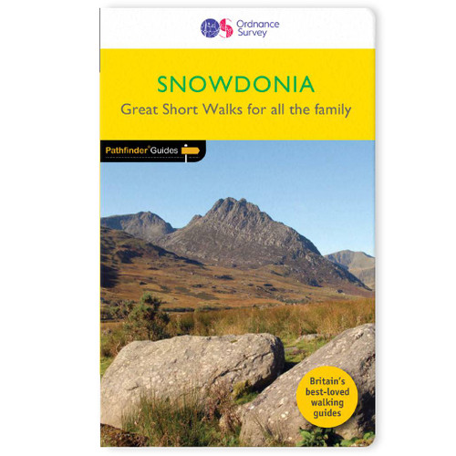 Yellow front cover on the OS Pathfinder Guidebook 14 - Short Walks in Snowdonia Pathfinder Guides with circular walks