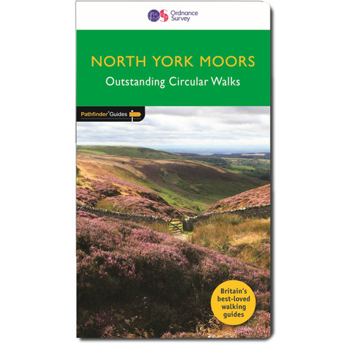 Green front cover on the OS Pathfinder Guidebook 28 - Walks in North York Moors Pathfinder Guides with circular walks