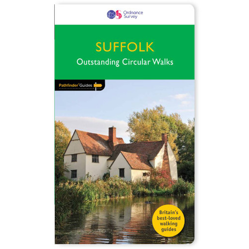 Green front cover on the OS Pathfinder Guidebook 48 -Walks in Suffolk Pathfinder Guides with circular walks
