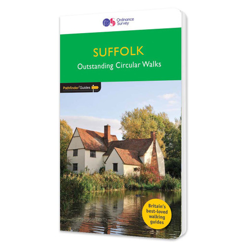 Green front cover on the OS Pathfinder Guidebook 48 -Walks in Suffolk Pathfinder Guides with circular walks