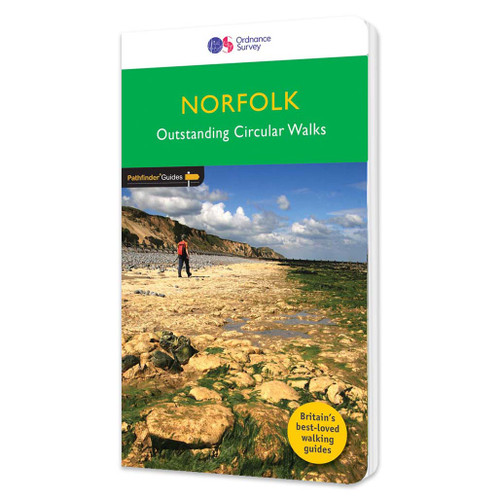 Green front cover on the OS Pathfinder Guidebook 45 - Walks in Norfolk Pathfinder Guides with circular walks