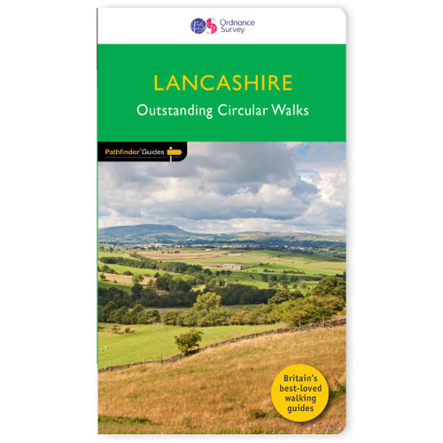 Green front cover on the OS Pathfinder Guidebook 53 - Walks in Lancashire Pathfinder Guides with circular walks